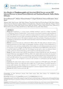 Sero Burden of Toxoplasma Gondii and Associated Risk Factors Among HIV Infected Persons in Armed Forces Referral and Teaching Hospital, Addis Ababa, Ethiopia