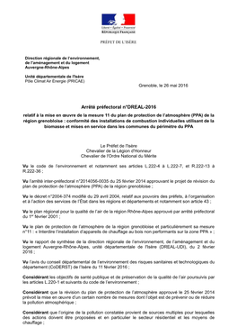 Arrêté Préfectoral N°DREAL-2016