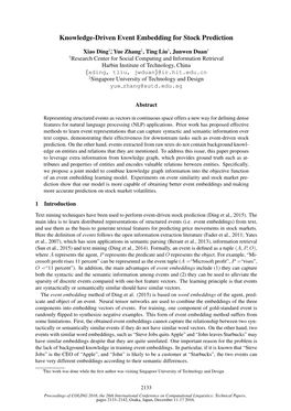 Knowledge-Driven Event Embedding for Stock Prediction