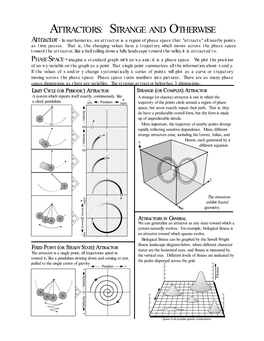 ATTRACTORS: STRANGE and OTHERWISE Attractor - in Mathematics, an Attractor Is a Region of Phase Space That "Attracts" All Nearby Points As Time Passes