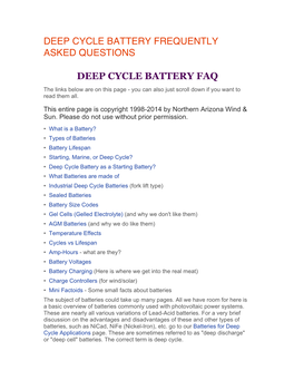 Deep Cycle Battery Frequently Asked Questions