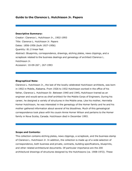 Guide to the Clarence L. Hutchisson Jr. Papers