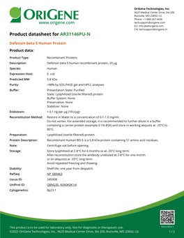 Defensin Beta 5 Human Protein – AR31146PU-N | Origene