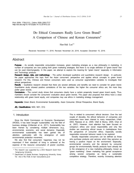 Do Ethical Consumers Really Love Green Brand? a Comparison of Chinese and Korean Consumers*