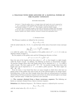 A Triangle with Sides Lengths of a Rational Power of the Plastic Constant