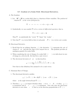 9.7. Gradient of a Scalar Field. Directional Derivatives. A. The