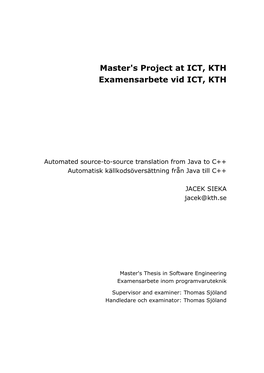 Master's Project at ICT, KTH Examensarbete Vid ICT, KTH