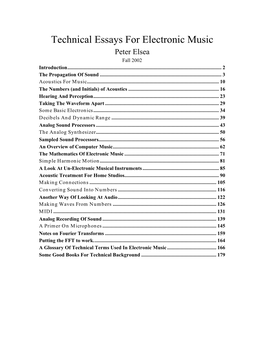 Technical Essays for Electronic Music Peter Elsea Fall 2002 Introduction