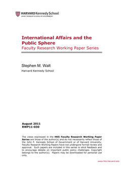 International Affairs and the Public Sphere Faculty Research Working Paper Series