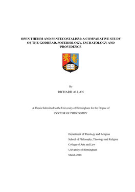 Open Theism and Pentecostalism: a Comparative Study of the Godhead, Soteriology, Eschatology and Providence