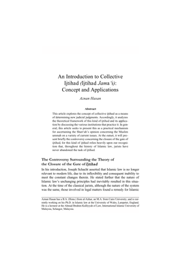 An Introduction to Collective Ijtihad (Ijtihad Jama‘I): Concept and Applications