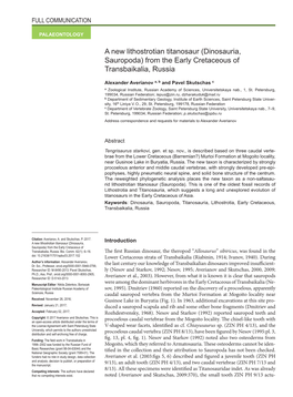 (Dinosauria, Sauropoda) from the Early Cretaceous of Transbaikalia, Russia