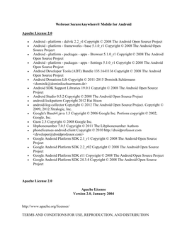 Webroot Secureanywhere® Mobile for Android Apache License 2.0