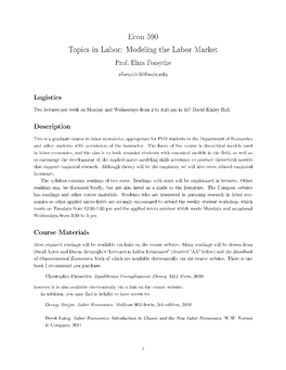 Econ 590 Topics in Labor: Modeling the Labor Market Logistics