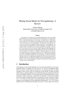 Mining Social Media for Newsgathering: a Review