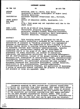 Instructor's Manual: Development of Higher Level Thinking Abilities. INSTITUTION Northwest Regional Educational Lab., Portland, Oreg