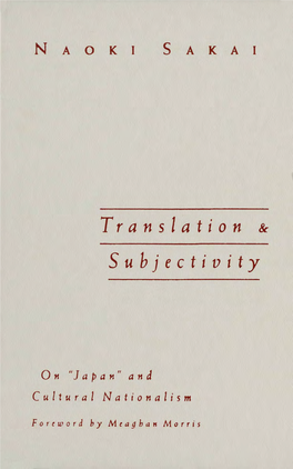 Naoki Sakai, Translation and Subjectivity