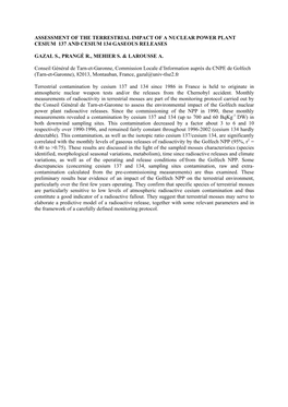 Assessment of the Terrestrial Impact of a Nuclear Power Plant Cesium 137 and Cesium 134 Gaseous Releases