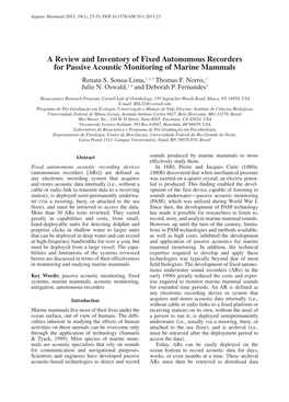 A Review and Inventory of Fixed Autonomous Recorders for Passive Acoustic Monitoring of Marine Mammals Renata S