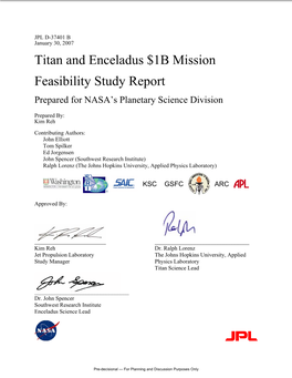 Titan and Enceladus $1 B Mission