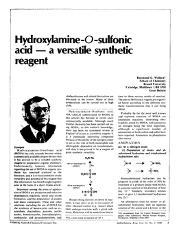 Hydroxylamine-O -Sulfonic Acid — a Versatile Synthetic Reagent