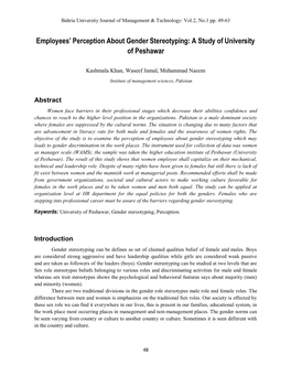 Employees' Perception About Gender Stereotyping: a Study of University