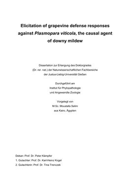 Elicitation of Grapevine Defense Responses Against Plasmopara Viticola , the Causal Agent of Downy Mildew