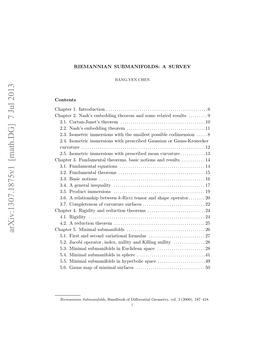 Riemannian Submanifolds: a Survey