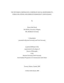 CORPORATE SOCIAL RESPONSIBILITY, PUBLIC RELATIONS and CRISES of DEMOCRACY and ECOLOGY by Simon John En