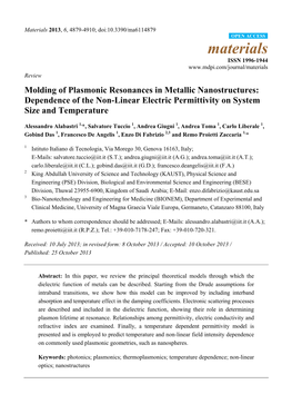 Molding of Plasmonic Resonances in Metallic Nanostructures: Dependence of the Non-Linear Electric Permittivity on System Size and Temperature
