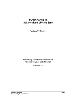 PLAN CHANGE 14 Makarora Rural Lifestyle Zone