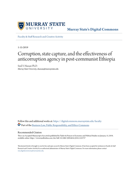 Corruption, State Capture, and the Effectiveness of Anticorruption Agency in Post-Communist Ethiopia Seid Y