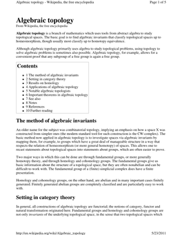 Algebraic Topology - Wikipedia, the Free Encyclopedia Page 1 of 5