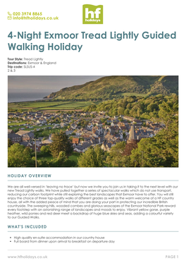 4-Night Exmoor Tread Lightly Guided Walking Holiday