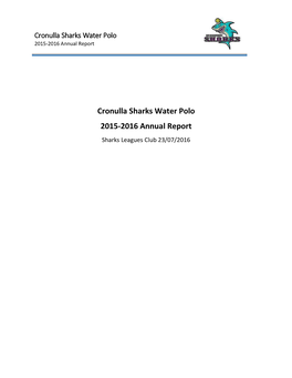 Cronulla Sharks Water Polo 2015-2016 Annual Report