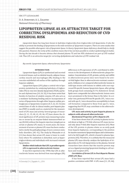 Lipoprotein Lipase As an Attractive Target for Correcting Dyslipidemia and Reduction of Cvd Residual Risk