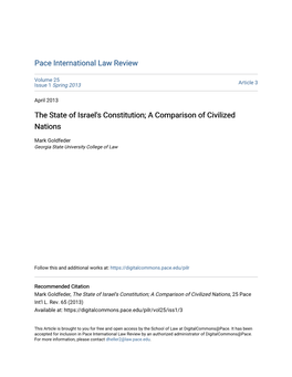 The State of Israel's Constitution; a Comparison of Civilized Nations