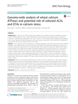 Genome-Wide Analysis of Wheat Calcium Atpases and Potential Role of Selected Acas and Ecas in Calcium Stress Roohi Aslam1, Lorraine E