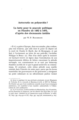 Autocratie Ou Polyarchie ? La Lütte Pour Le Pouvoir Politique En Flandre