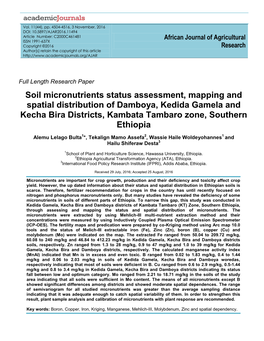Soil Micronutrients Status Assessment, Mapping and Spatial Distribution of Damboya, Kedida Gamela and Kecha Bira Districts, Kambata Tambaro Zone, Southern Ethiopia