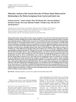 Molecular Analysis of the Genetic Diversity of Chinese Hami Melon and Its Relationship to the Melon Germplasm from Central and South Asia