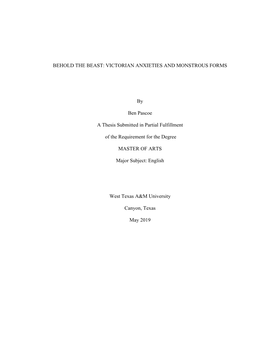 Behold the Beast: Victorian Anxieties and Monstrous Forms