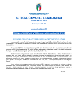 Settore Giovanile E Scolastico 00198 Roma – Via Po, 36