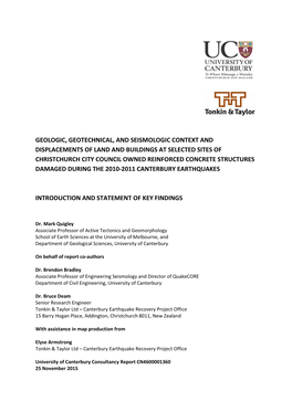 Geologic, Geotechnical, and Seismologic Context And