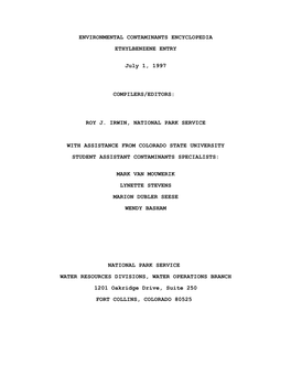 Ethylbenzene Environmental Hazard Summary