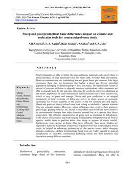 Sheep and Goat Production: Basic Differences, Impact on Climate and Molecular Tools for Rumen Microbiome Study