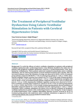 The Treatment of Peripheral Vestibular Dysfunction Using Caloric Vestibular Stimulation in Patients with Cerebral Hypertensive Crisis
