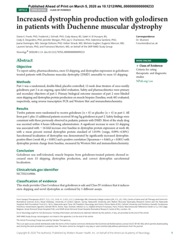 Increased Dystrophin Production with Golodirsen in Patients with Duchenne Muscular Dystrophy