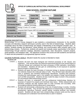 HIGH SCHOOL COURSE OUTLINE (Revised June 2011)