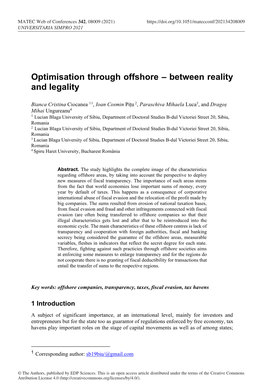 Optimisation Through Offshore – Between Reality and Legality